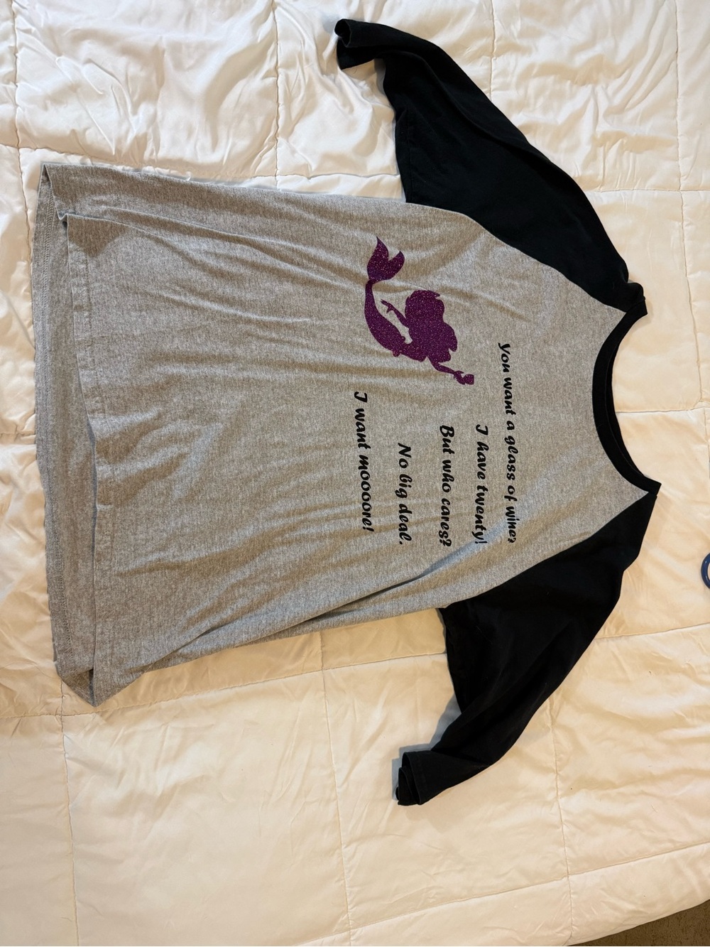 Gildan Gray and Black Raglan Sweater with Purple Mermaid Graphic